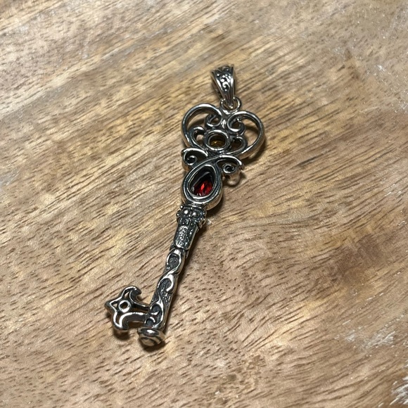 Vintage BJC Samuel Benham Garnet & Citrine Sterling Silver 18K Gold Key Pendant - Picture 11 of 16